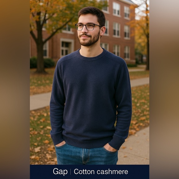 Gap Cotton Cashmere Navy Blue Sweater XL – Unisex Oversized Cozy Classic - Picture 6 of 10